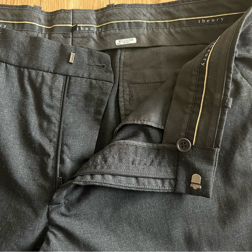 Theory Men’s Wool Dark Grey Flat Front Trousers 36x32 - Picture 9 of 9